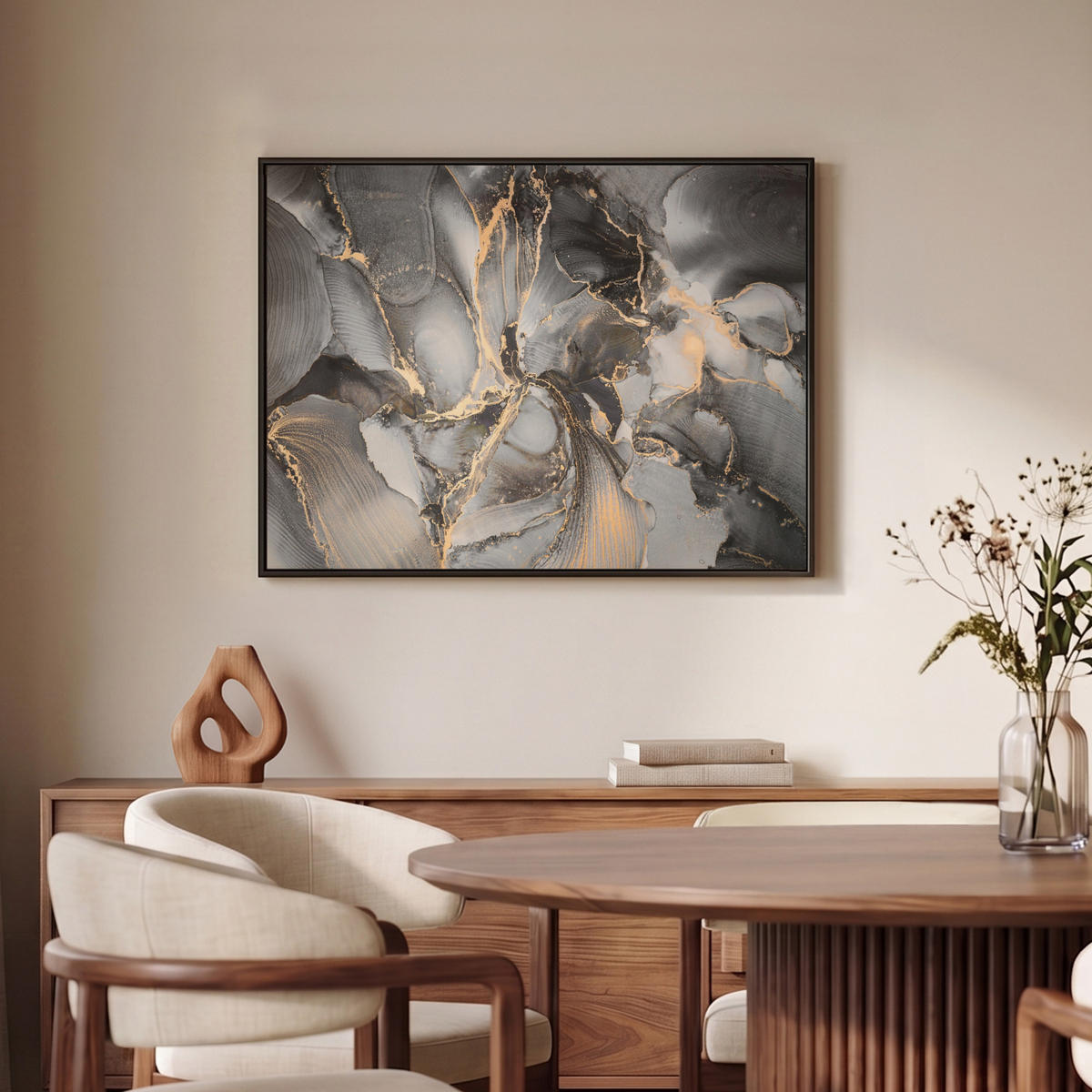 LEINWAND Bilder mit Rahmen - Grau - Luxus - Gold - Marmor - 70x50 - Dunkelgrau, Textil (70/50cm) - MuchoWow