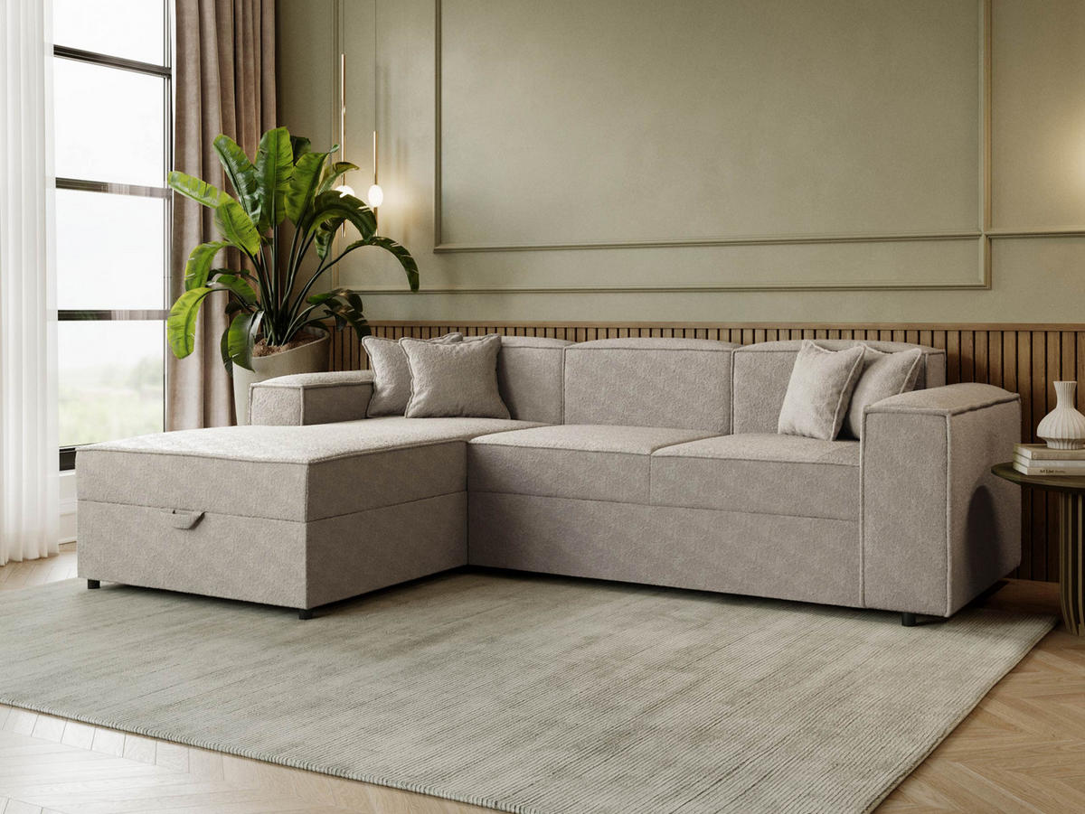 ECKSOFA Santos L, Seite: Links - Beige/Schwarz, Holzwerkstoff/Kunststoff (253/166cm) - MIRJAN24