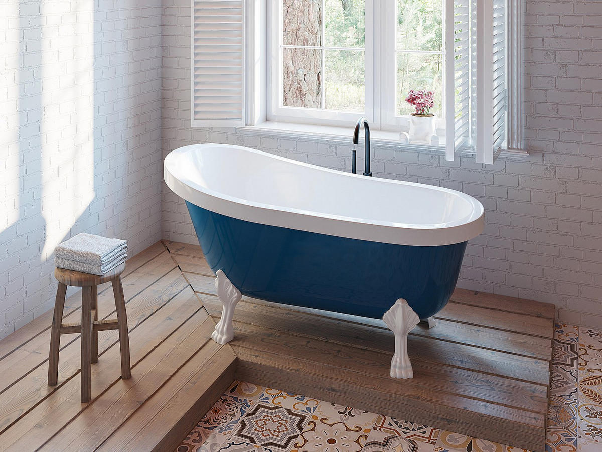 FREISTEHENDE Badewanne mit Füßen - 1 Person - acryl - blau Nisos - Blau, Kunststoff (145/77/74cm) - Vente-Unique