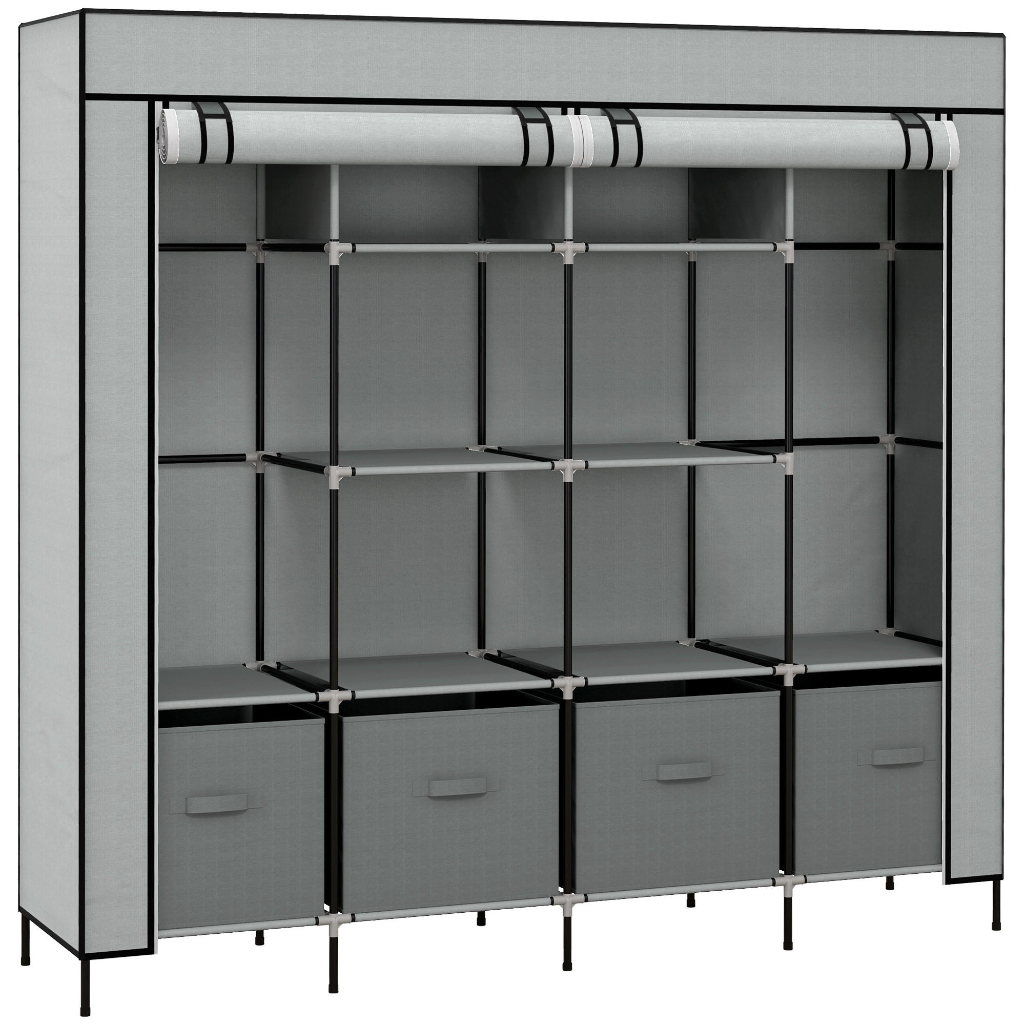 STOFFSCHRANK Grau 1 Stück - Grau, Metall (166/169.5/42.5cm) - GiPP