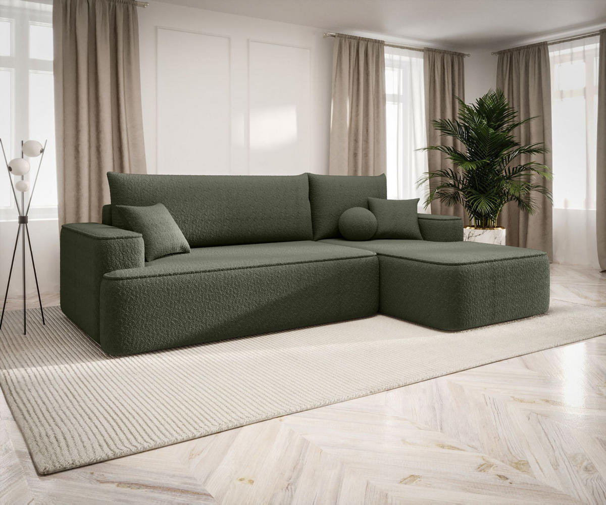 ECKSOFA mit Schlaffunktion FIGO Quelle 37 Rechts - Dunkelgrün, Textil (250/150cm) - Bedante