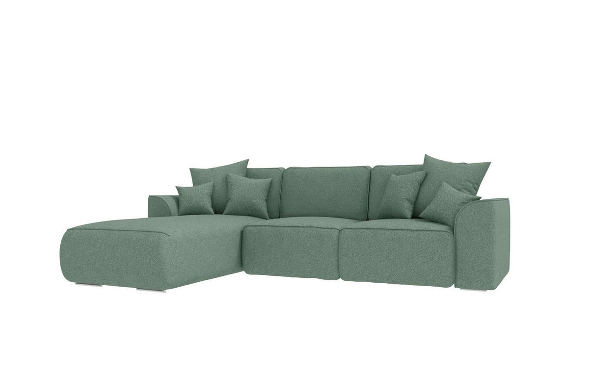 ECKSOFA GUSTO Strukturstoff Salbeigrün Links inkl. Schlaffunktion - Chromfarben/Salbeigrün, Kunststoff/Textil (194/295cm) - 99rooms