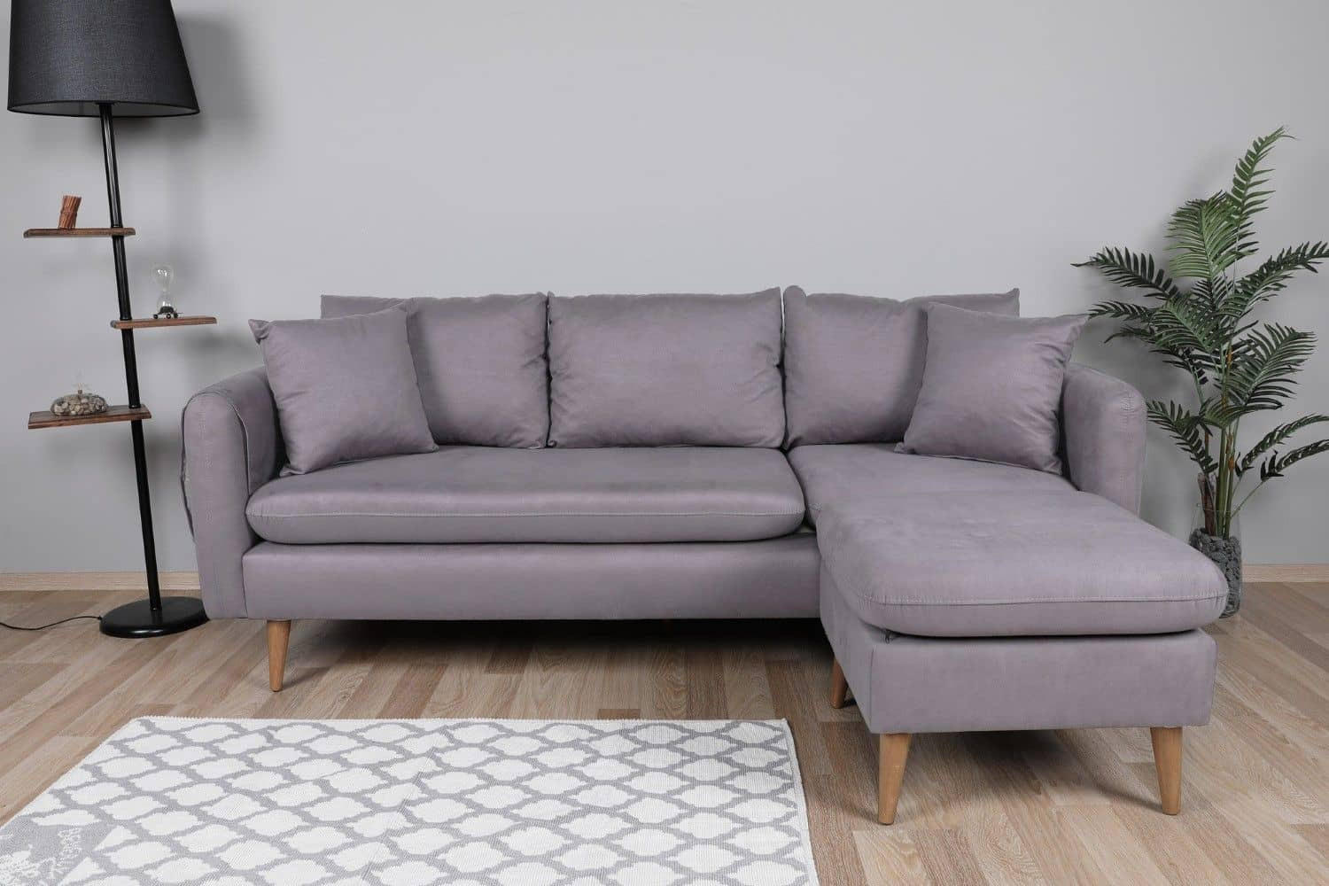 ECKSOFA kompakt, Gesamtbreite 215 cm, perfekt für kleine Räume - Nussbaumfarben/Grau, Holz/Textil (145/215cm) - myHomelando
