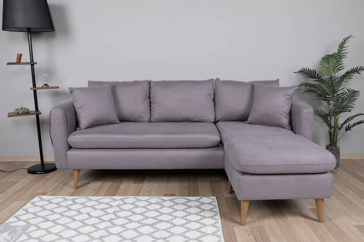 ECKSOFA kompakt, Gesamtbreite 215 cm, perfekt für kleine Räume - Nussbaumfarben/Grau, Holz/Textil (145/215cm) - myHomelando
