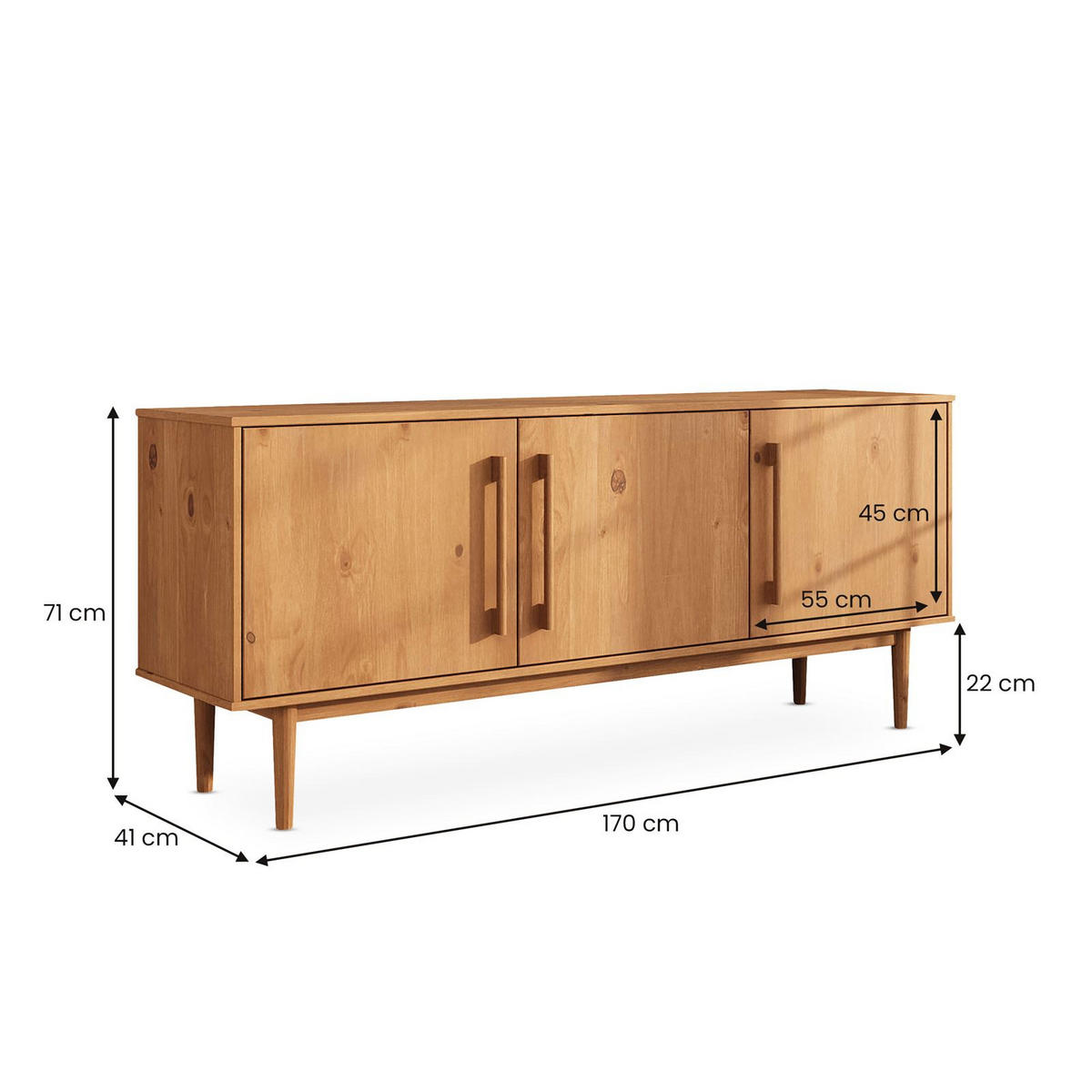 SIDEBOARD TECCA - Eichefarben, Holz (170/71/41cm) - IDIMEX