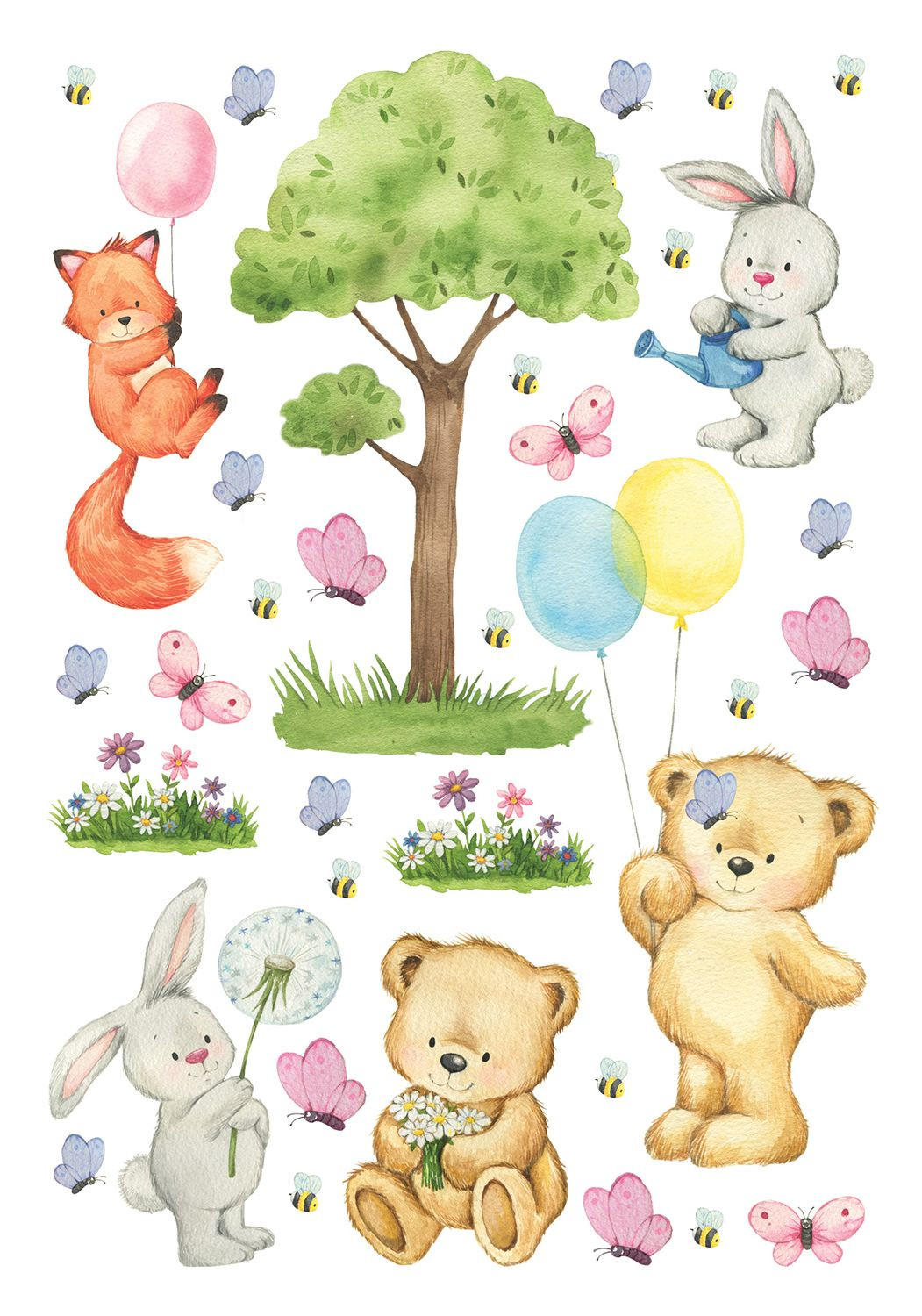 WANDTATTOO Wald mit Waldtieren 65 x 42.5 cm - Multicolor, Papier (65/42.5/42.5cm) - Sanders & Sanders