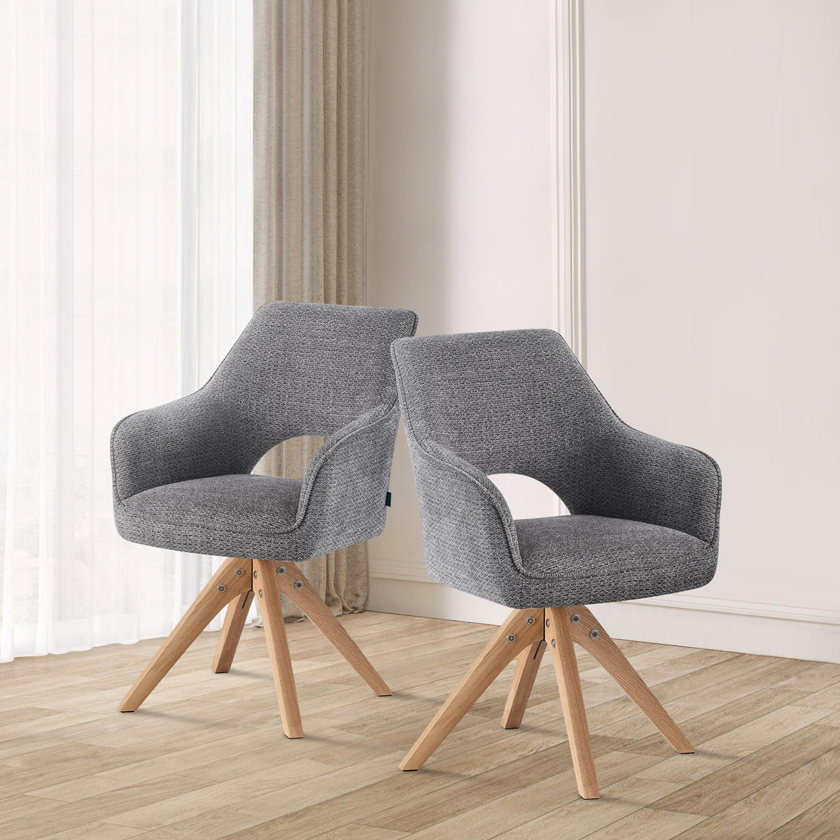 ESSZIMMERSTUHL THOMAS-LISA 2er-Set 360°drehbar - Grau, Holz/Textil (57/86/63cm) - DUBI Möbel