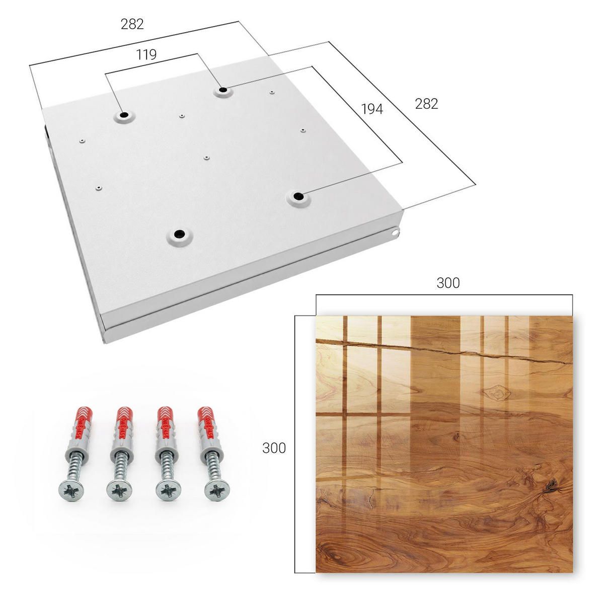 SCHLÜSSELBOX Weiß 30x30 cm – Türöffnung nach rechts - Holzstruktur - Braun, Metall (30/30/5cm) - TULUP