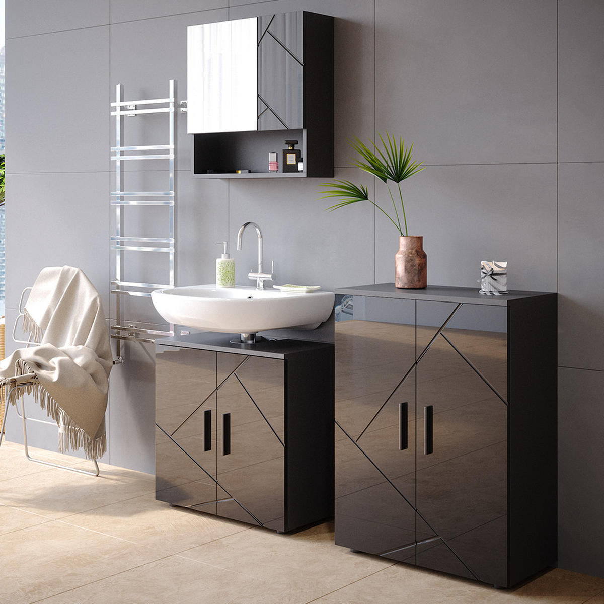 BADSPIEGELSCHRANK Irma Anthrazit Hochglanz 54 x 55 cm - Anthrazit, Holzwerkstoff (54/55/16.9cm) - Vicco