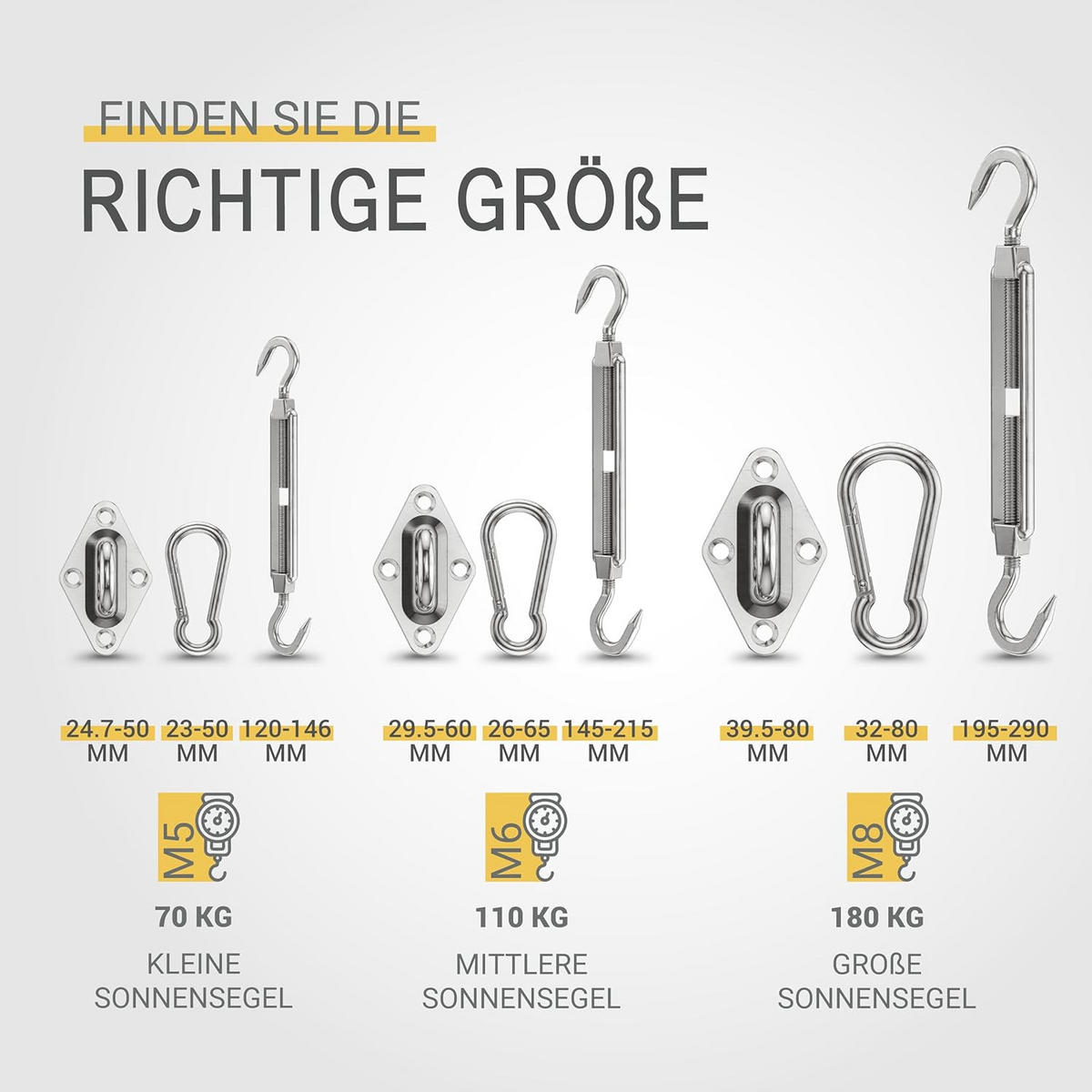 BEFESTIGUNGSSET SolVision für Sonnensegel M8 - Silberfarben, Metall (12/20cm) - Sol Royal