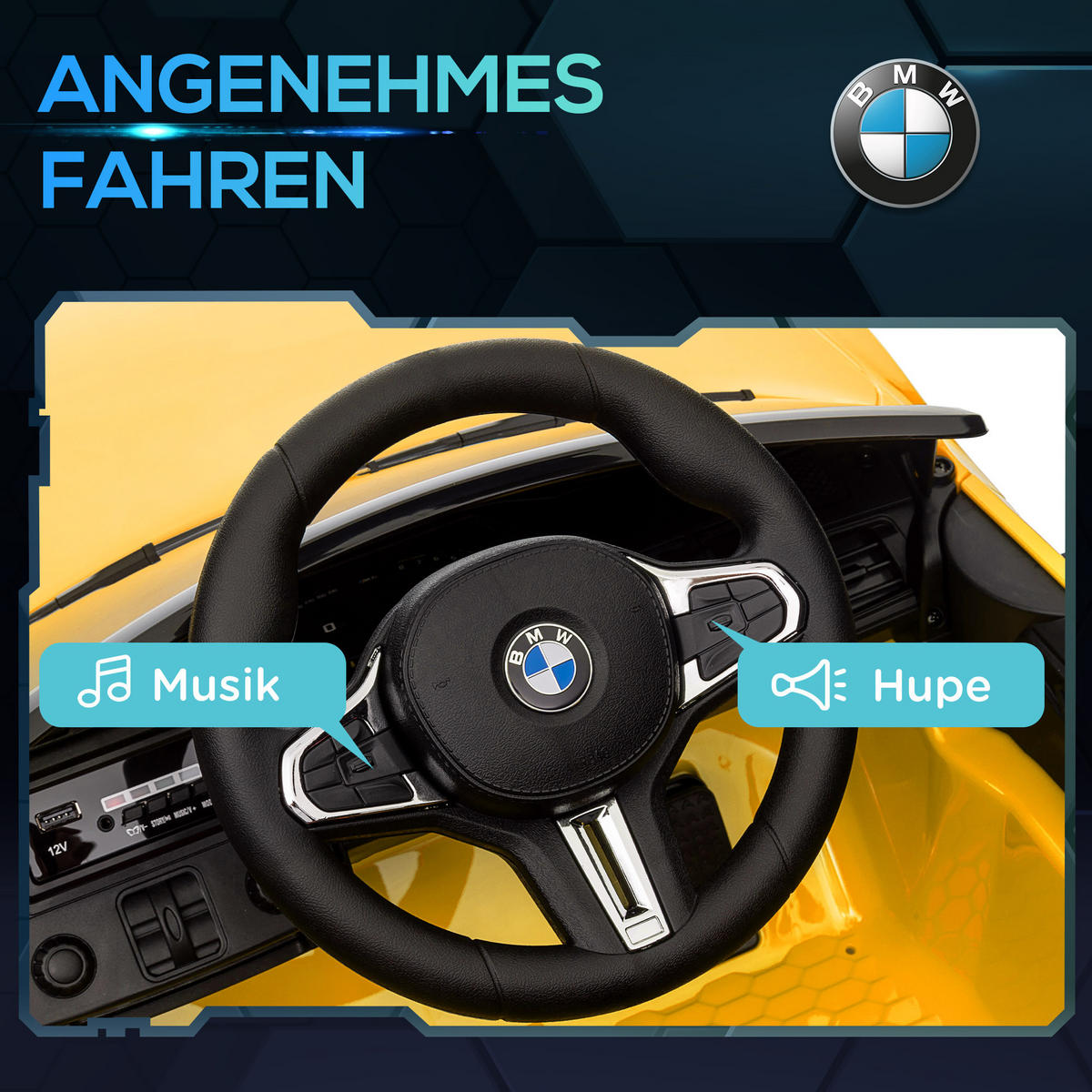 KINDER Elektroauto 12V Kinderfahrzeug mit 2,4G-Fernbedienung, 3-5 km/h, Gelb - Gelb, Metall (108/69.5/51cm) - AIYAPLAY