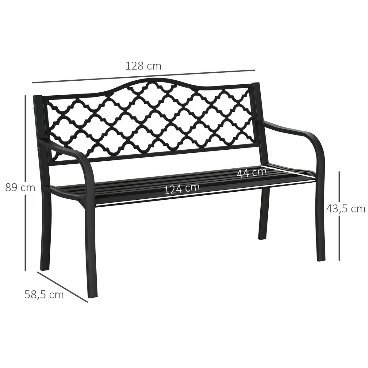 GARTENBANK, 2-Sitzer, bis 240 kg, 128 x 58,5 x 89 cm, Gusseisen, Schwarz - Schwarz, Metall (128/89/58.5cm) - Outsunny