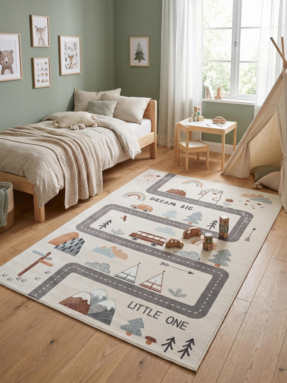 SPIELTEPPICH Waschbar TINO in Creme, mit Straßenkarten-Motiv, 160 x 230 cm - Beige, Textil (230/160cm) - KADIMA DESIGN