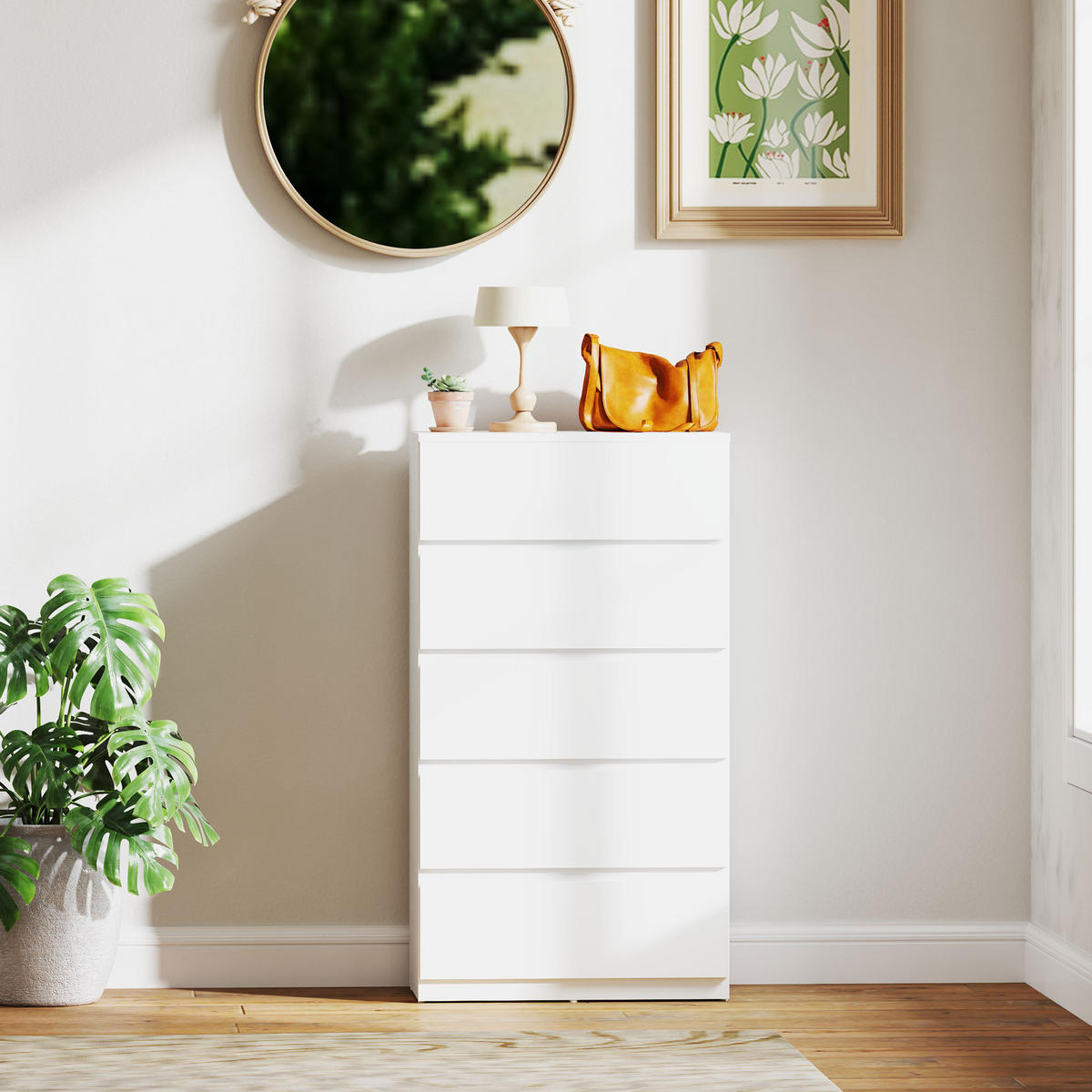 KOMMODE Schubladenschrank Sideboard mit 5 Schubladen, Weiß, 55 x 34 x 100 cm - Weiß, Holzwerkstoff (55/100/34cm) - HOMCOM