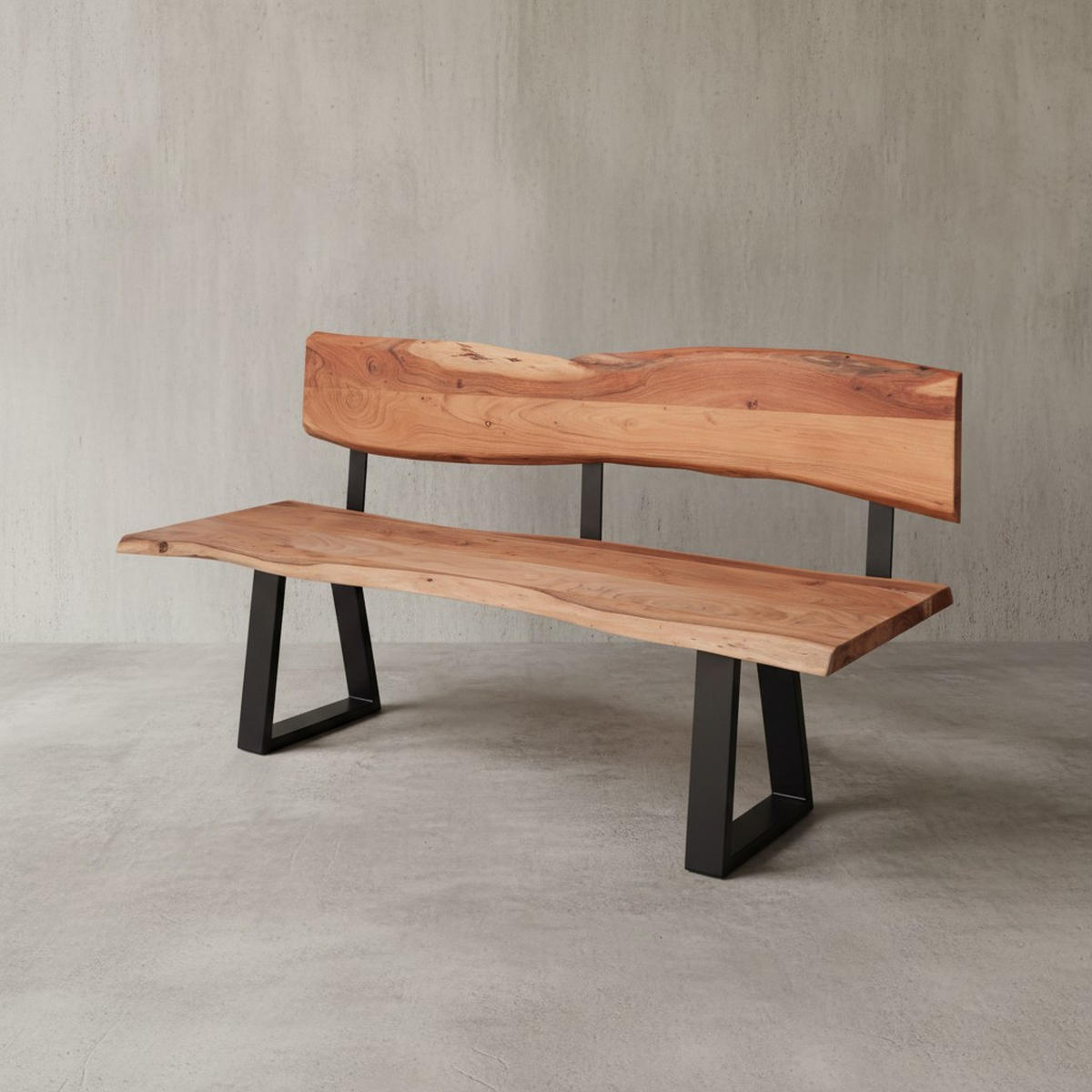 ESSZIMMERBANK Landhausstil Baumkante Akazienholz, Beige 160x60x84 cm - Beige/Schwarz, Holz/Metall (160/84/60cm) - KADIMA DESIGN