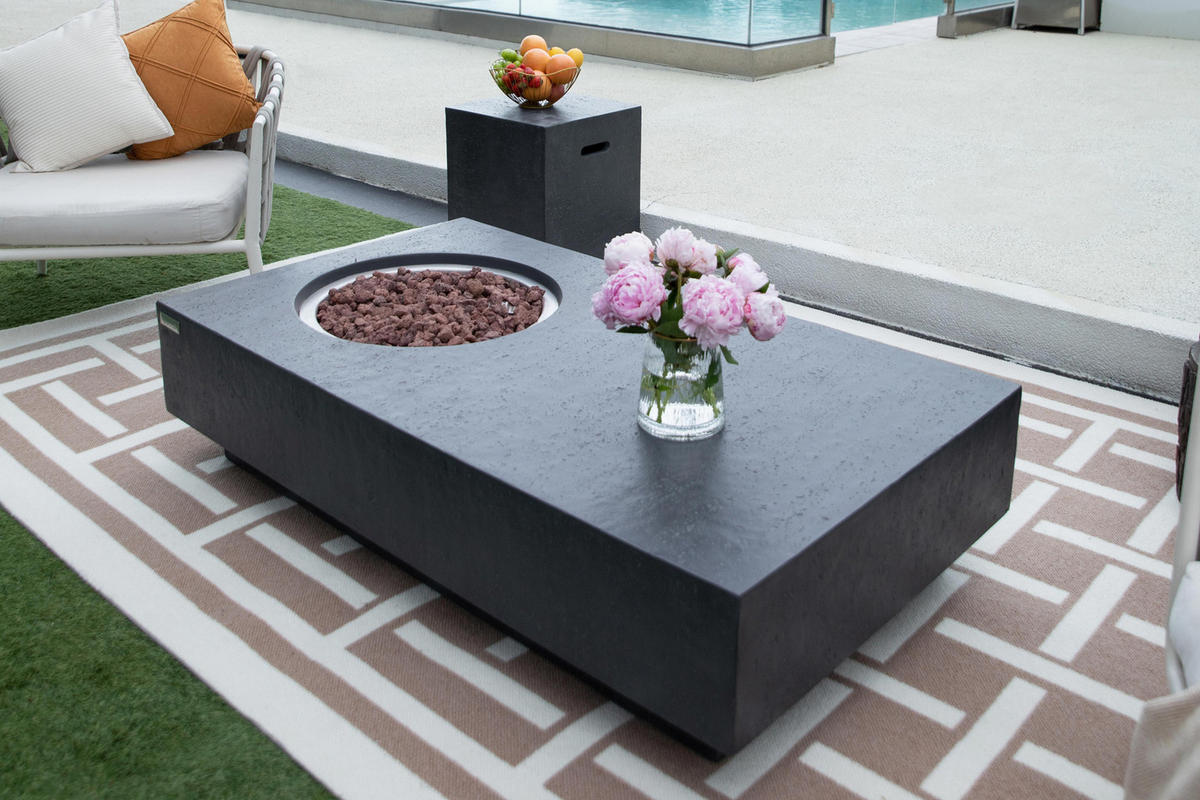 FEUERTISCH Metropolis Gasfeuerstelle aus GFRC-Beton 142/81/35 cm - Dunkelgrau, Stein (81/35/142cm) - Elementi
