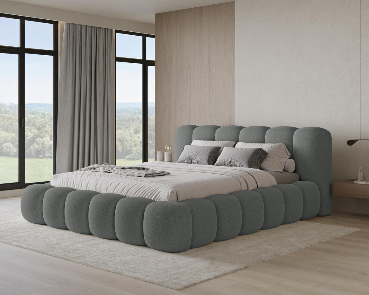 POLSTERBETT 200x200 mit Bettkasten, Lattenrost und Kopfteil, Bouclé-Stoffbezug Dunkelgrau - Dunkelgrau, Holz (200/200cm) - Chilly