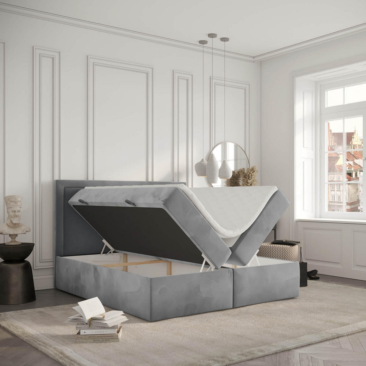 BOXBETT Jodan 140/200 cm Grau im Magic Velvet Stoff - Schwarz/Grau, Holz/Holzwerkstoff (140/200cm) - AltaBeds