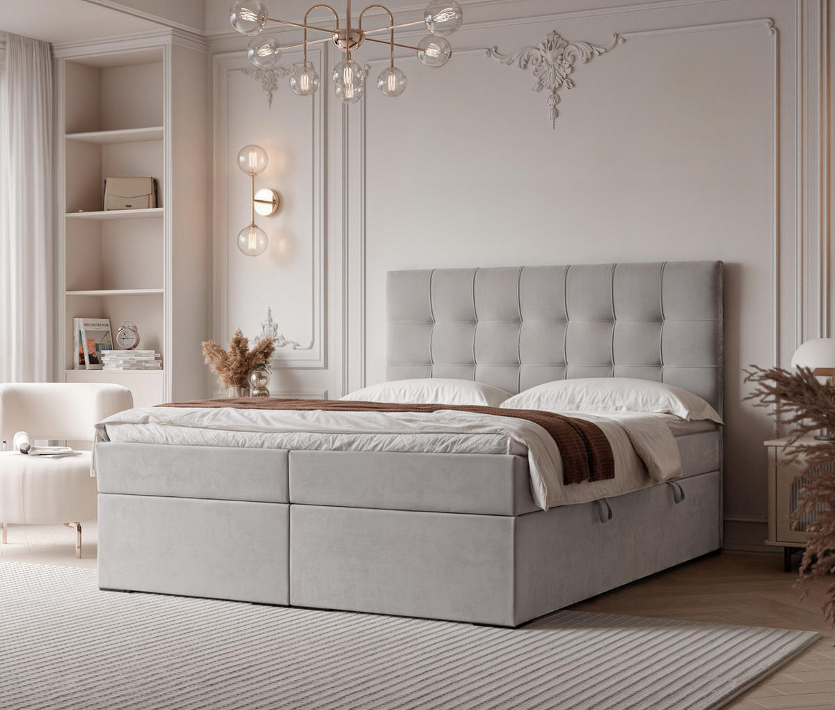BOXBETT IMPERIAL 180/200 cm, in Grau, mit Matratze und Topper - Grau, Holzwerkstoff/Textil (180/200cm) - Idohome