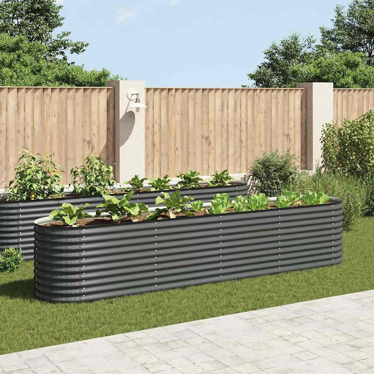 RUNDES Hochbeet für Garten BLUMO | Verzinkter Stahl | 400x80x81cm, Grau - Grau, Metall (400/81/80cm) - DELUKE
