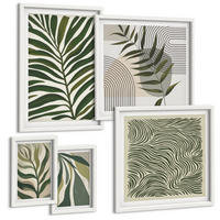 BILDER SET 5er Set - 50x50 cm & 20x30 cm & 40x60 cm Weißer Rahmen - Blätter, Wellen – Pastellillustrationen - Weiß, Kunststoff (40/60cm) - TULUP