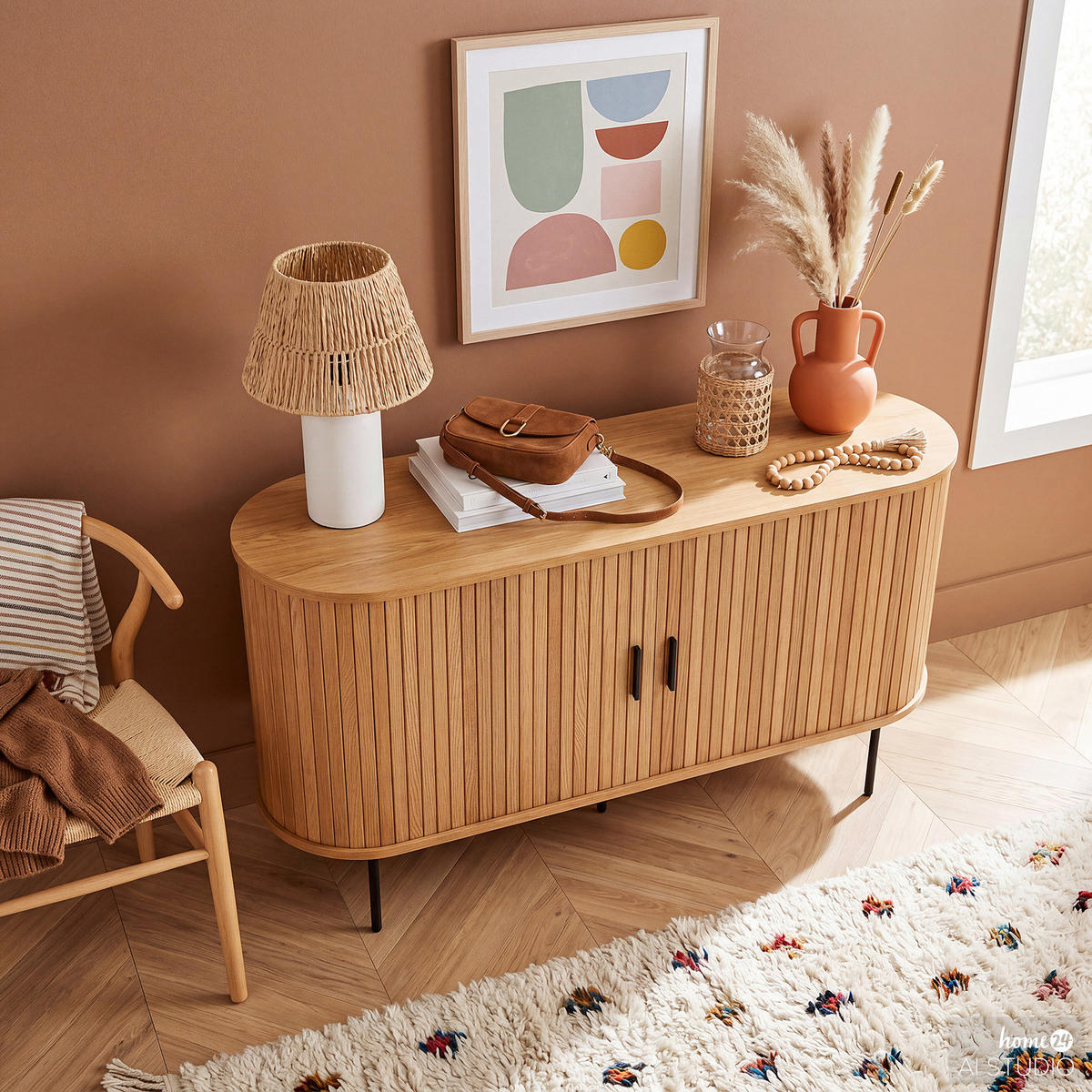 SIDEBOARD - MDF / Metall - Eichefarben/Schwarz, Holzwerkstoff/Metall (140/76/40cm) - home24