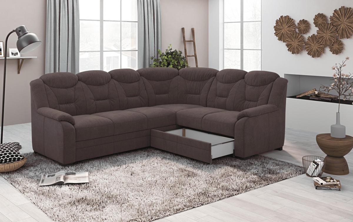 ECKSOFA mit Schlaffunktion und Bettkasten – weiches Chenille-Gewebe - Rotbraun/Dunkelbraun, Holz/Kunststoff (211/263cm) - Cotta