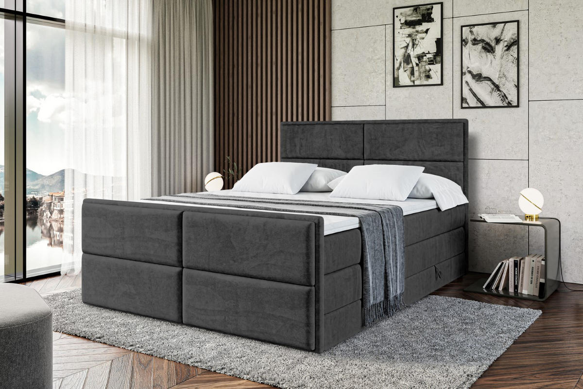 BOXSPRINGBETT AURA-Z KING - 140 x 200 - H3/H4 - Schwarz - Schwarz, Holzwerkstoff (140/200cm) - ALTDECOR