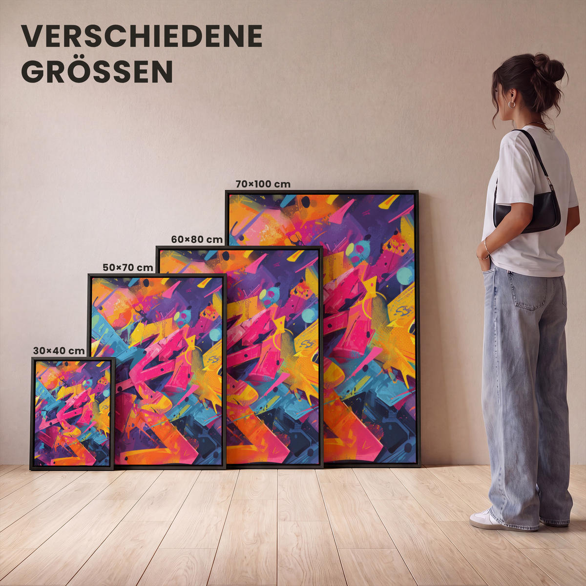 LEINWAND Bilder mit Rahmen - Abstrakt - Formen - Farbenfroh - 30x40 - Magenta, Textil (30/40cm) - MuchoWow