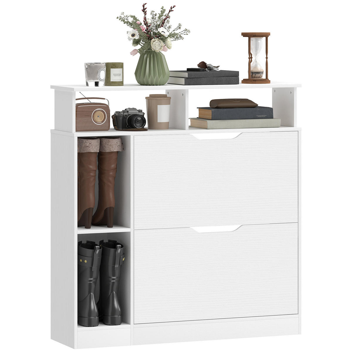 SCHUHSCHRANK Weiß MDF klappbar mit Fächern 1 Stück - Weiß, Holzwerkstoff (89/92/25cm) - PANGIVO