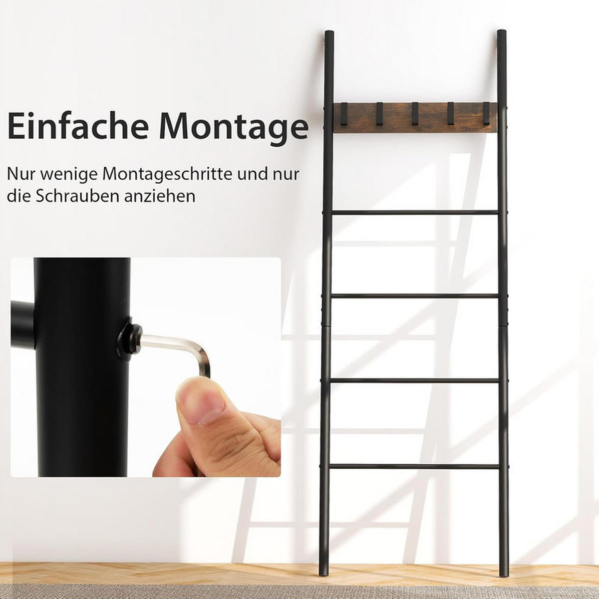 HANDTUCHSTÄNDER mit abnehmbaren Haken schwarz - Schwarz, Metall (60/180/3.2cm) - COSTWAY