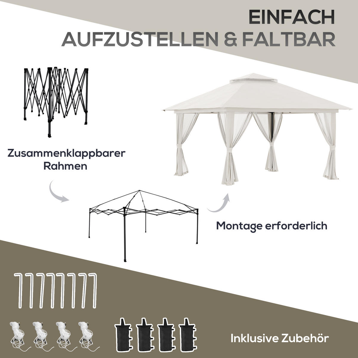 FALTPAVILLON, Beige, Polyesterstoff - Creme, Kunststoff (392/283/392cm) - Outsunny