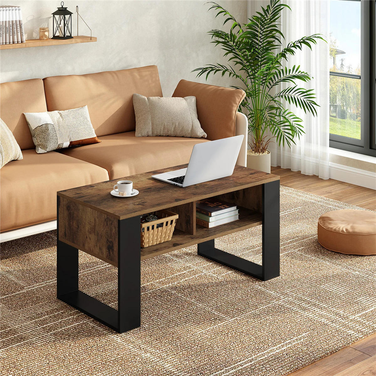 COUCHTISCH 90/45/45 cm Stauraum 2 Fächer Vintage Holz modern - Braun, Holz (45/90/45cm) - Kaket