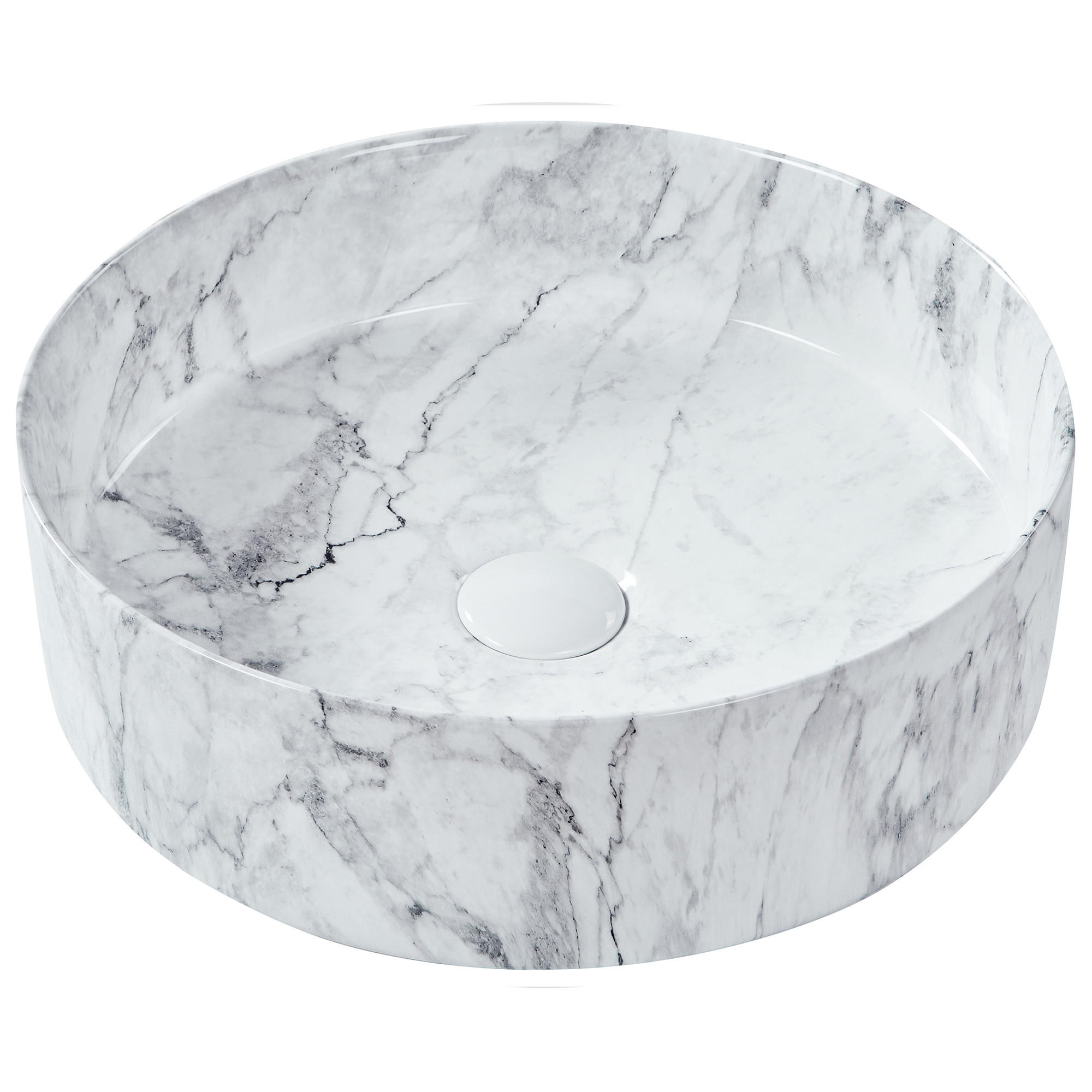 AUFSATZWASCHBECKEN Weißer Marmor 40 cm Keramik Manis - Weiß, Keramik (40/12/40cm) - Beliani