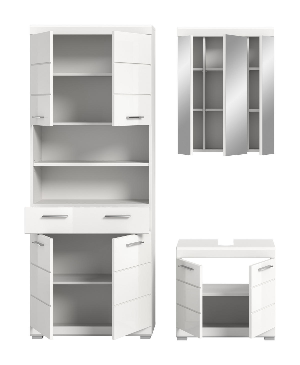 BADKOMBINATION 3tlg. Scout Bad in weiß Nachbildung und weiß hochglanz B/H/T: 149x191x34 cm - Weiß, Holz (149/191/34cm)