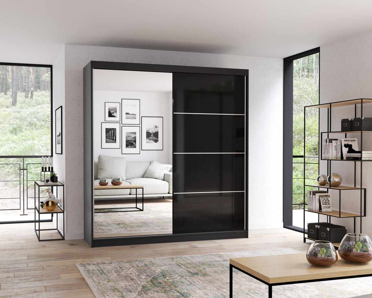 SCHIEBETÜRENSCHRANK - BEN 31 183 CM (Schwarz) - Schwarz, Holzwerkstoff/Metall (183/218/61cm) - Möblo