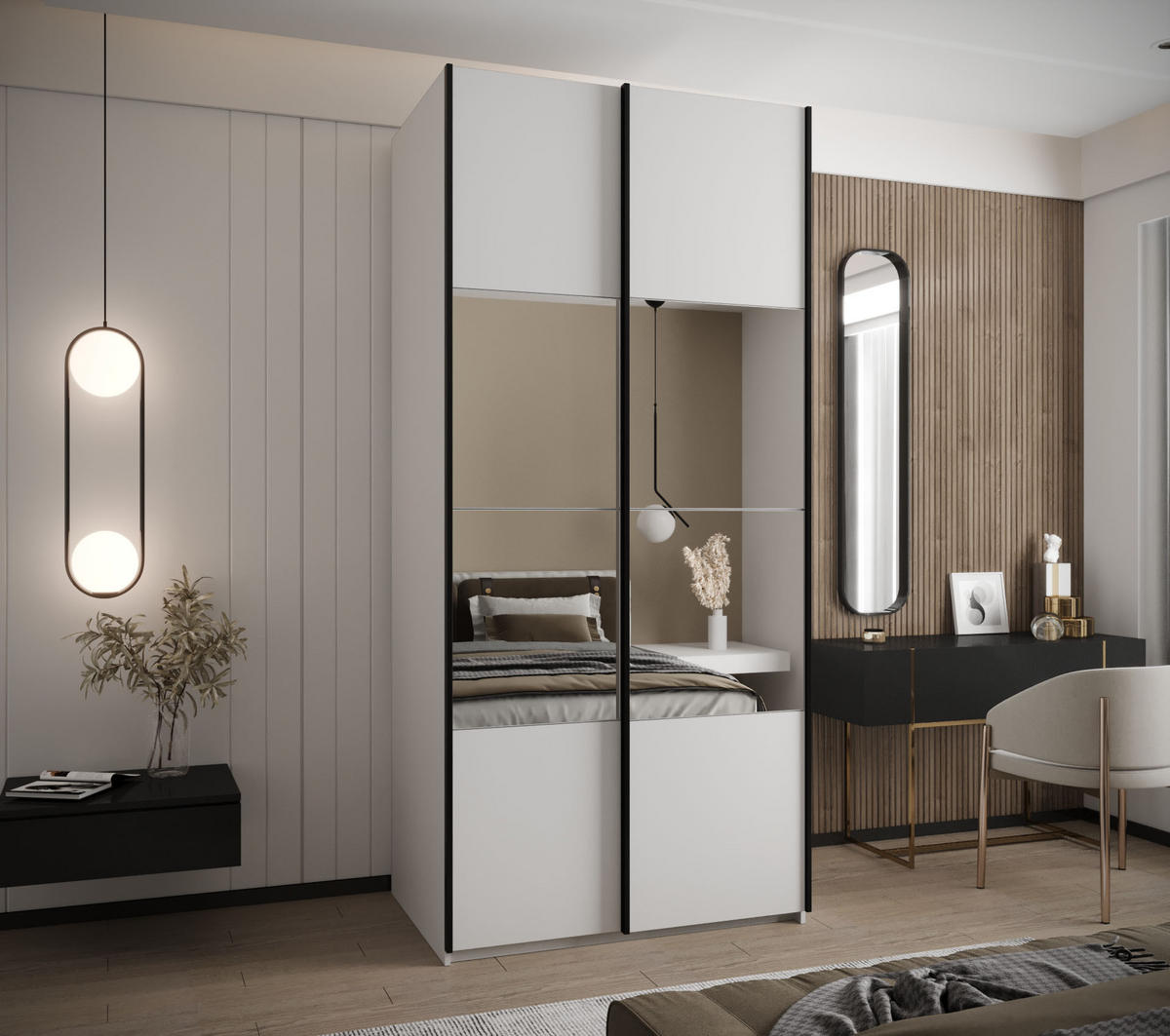 SCHWEBETÜRENSCHRANK 245,5/120/64 2-türig - Schwarz/Weiß, Holz/Metall (120/245/64cm) - Abiks Möbel