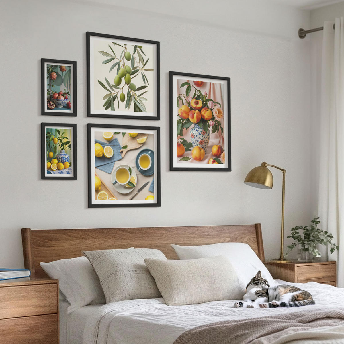 BILDER SET 5er Set - 50x50 cm & 20x30 cm & 40x60 cm Schwarzer Rahmen - Fruchtzusammensetzungen - Schwarz, Kunststoff (40/60cm) - TULUP