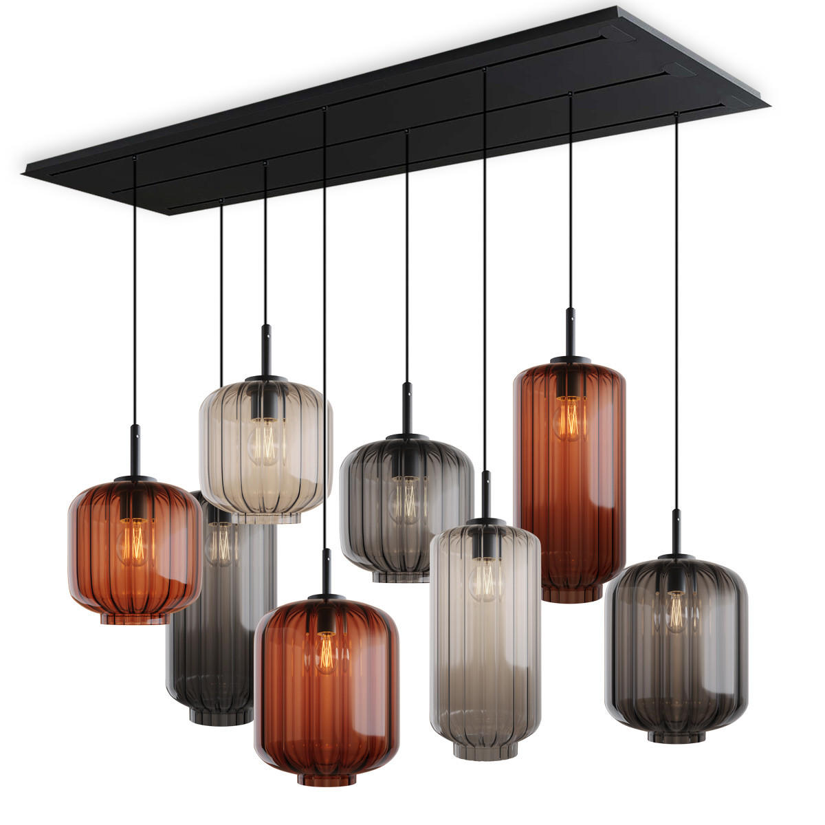 HÄNGELEUCHTE Velo 8-flammig Mehrfarbig Ø 18/20/25cm - Multicolor/Schwarz, Glas (25/25/27cm) - s.luce