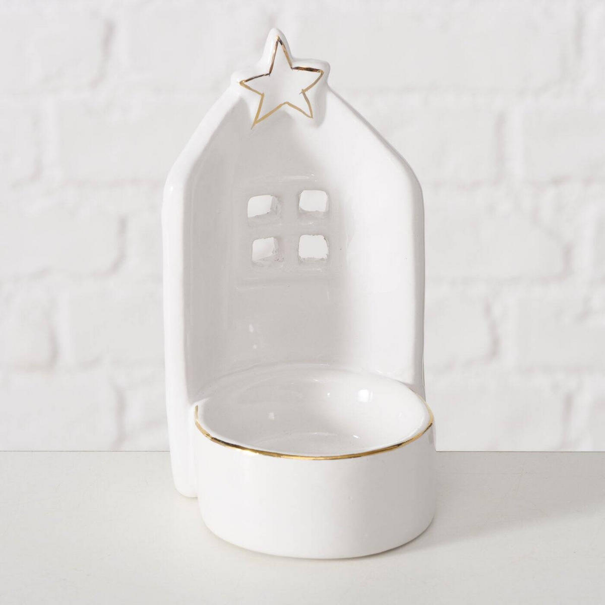 TEELICHTHALTER Keramik Ville - Weiß, Stein (7/12cm) - Boltze Home