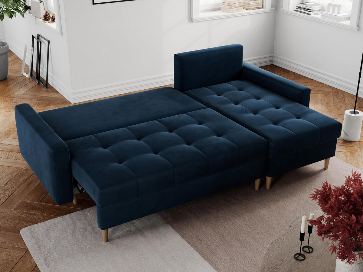 ECKSOFA Colin Velvet Dunkelblau - Dunkelblau/Braun, Holz/Textil (220/140cm) - MKS