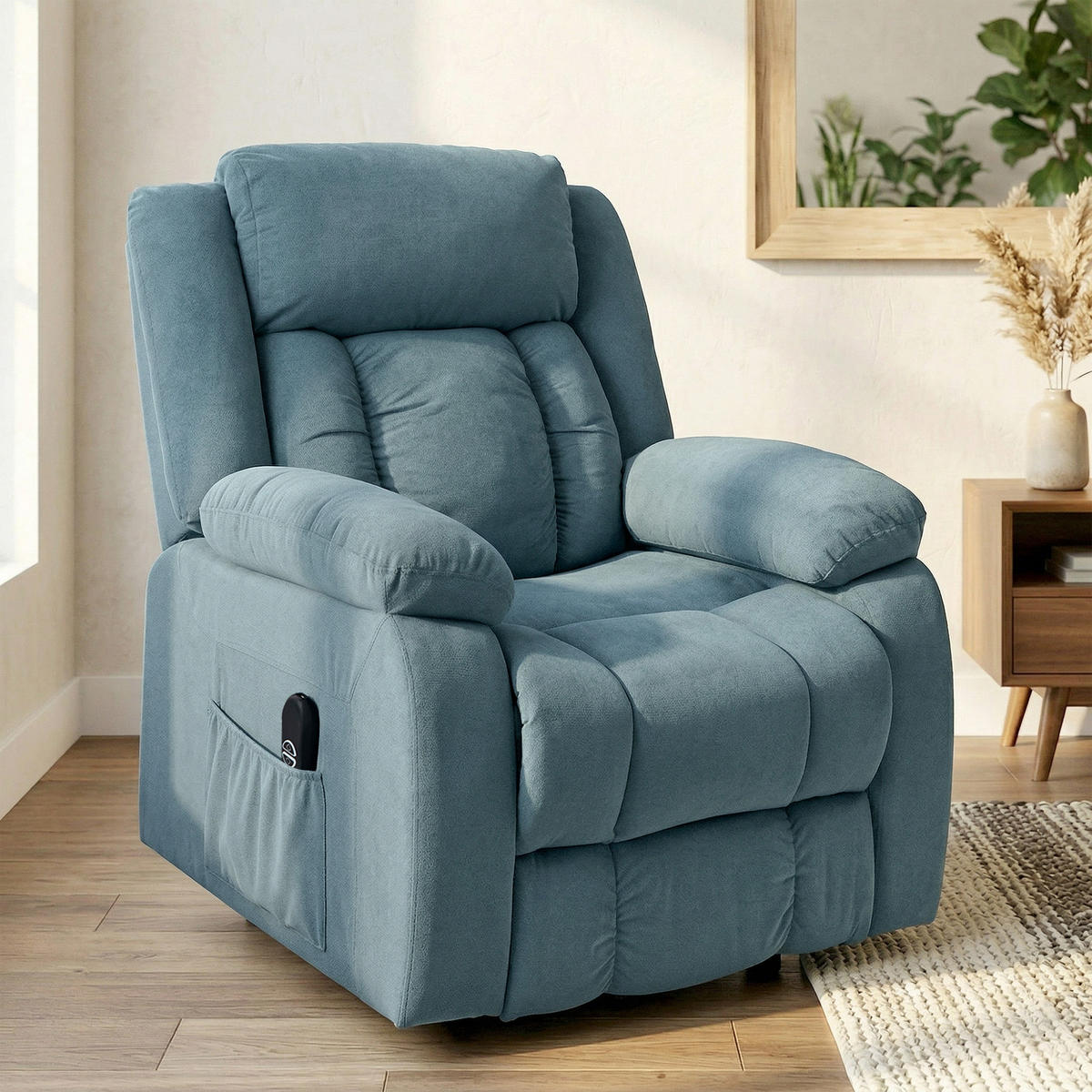 RECLINERFÅTÖLJ med uppresningshjälp, polyester och stål, blå - Svart/Blå, Textil/Metall (92/105/94cm) - HOMCOM