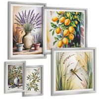 BILDER SET 5er Set - 50x50 cm & 20x30 cm & 40x60 cm Silberner Rahmen - Lavendelblüten und Architektur - Silberfarben, Kunststoff (40/60cm) - TULUP