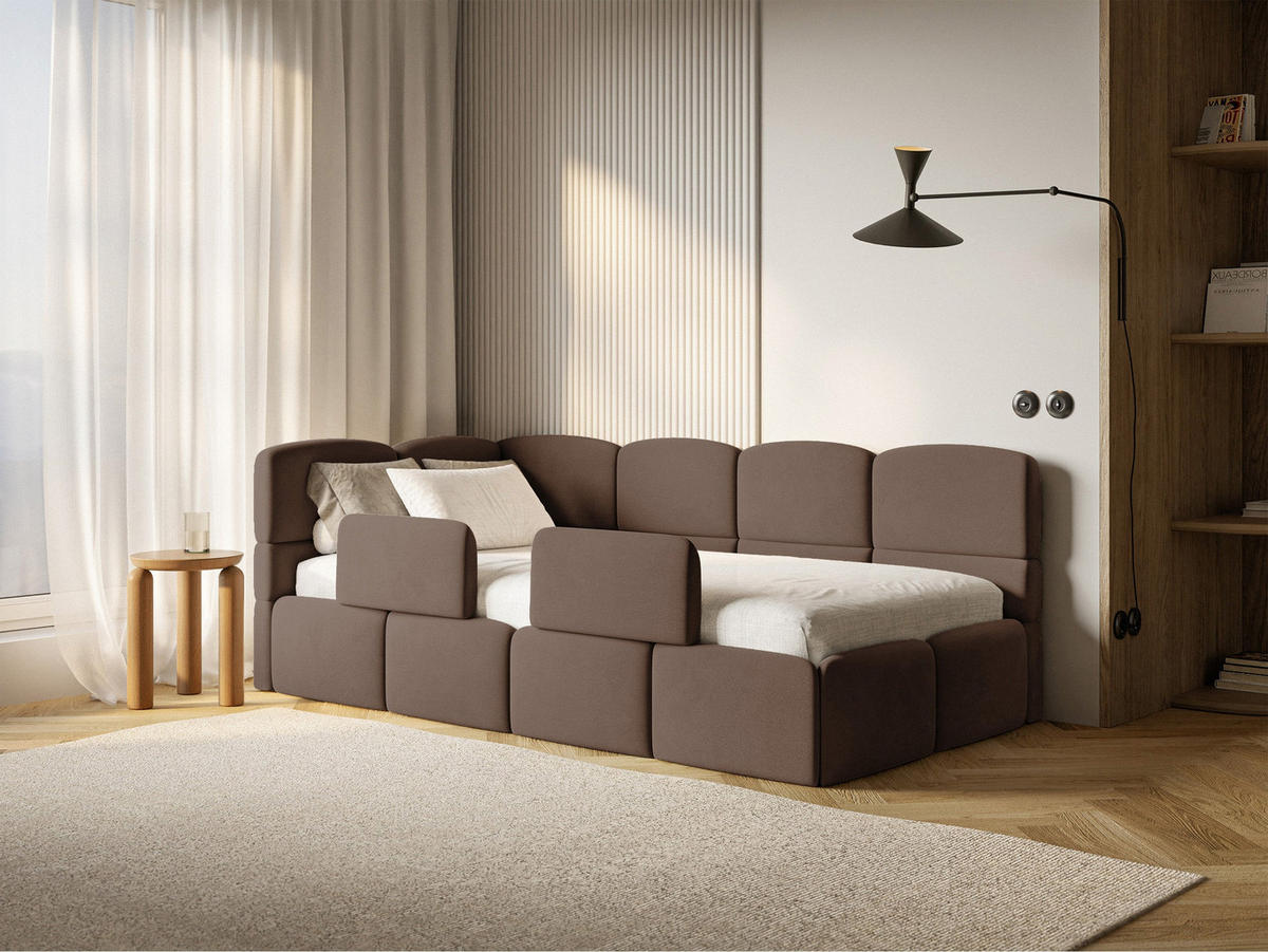 DETSKÁ POSTEĽ Cloudy hnedá 90x200 cm, s matracom a zábranou, záhlavie vľavo, zamat - hnedá/čierna, textil/plast (90/200cm) - Selsey