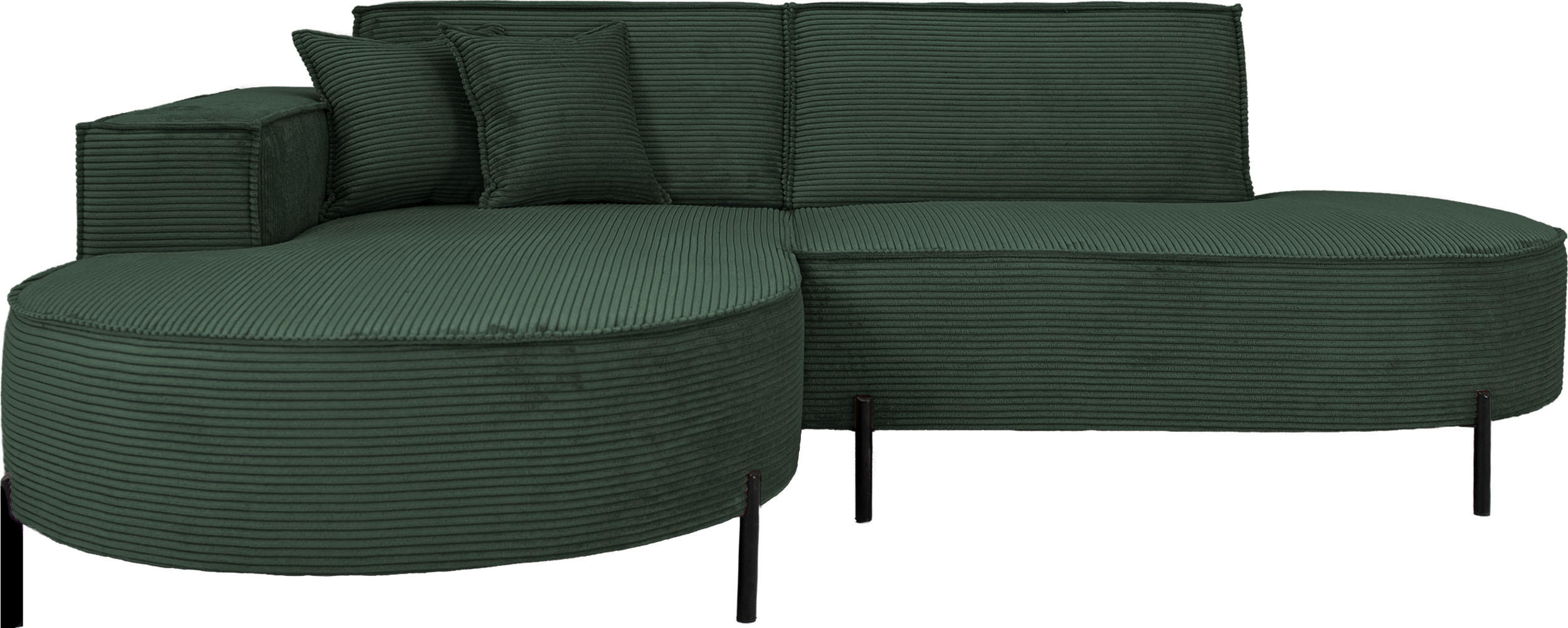 ECKSOFA Hana Loft 3-Sitzer Ecke Links, Cordstoff Chenille, Dunkelgrün 241/80/168 cm - Dunkelgrün/Schwarz, Textil/Metall (241/168cm) - WFL GROUP
