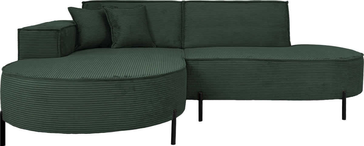 ECKSOFA Hana Loft 3-Sitzer Ecke Links, Cordstoff Chenille, Dunkelgrün 241/80/168 cm - Dunkelgrün/Schwarz, Textil/Metall (241/168cm) - WFL GROUP