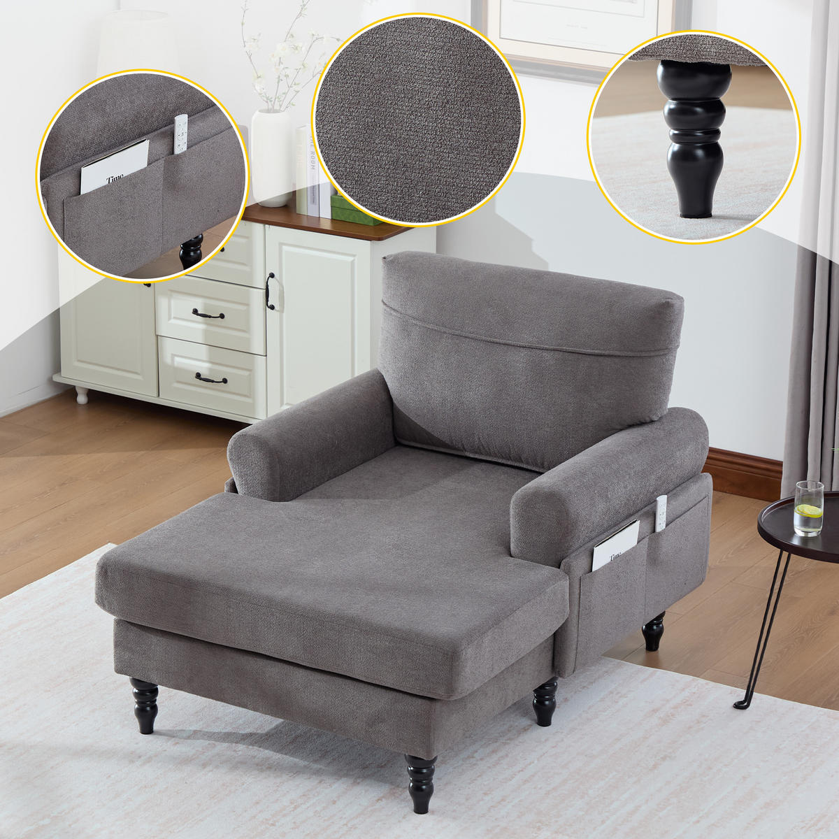 RELAXSESSEL Chenille mit Stauraum loungesesselfür Wohnzimmer Schlafzimmer Grau - Grau, Textil (97/86/125cm) - PARAFTA HOME
