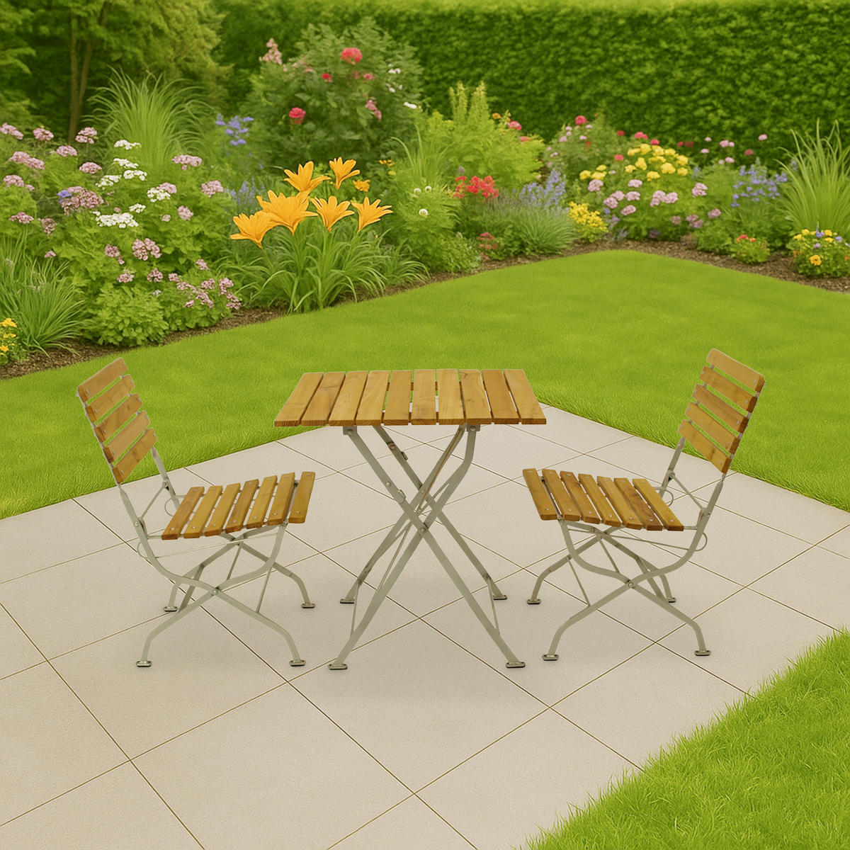BISTRO Set Genf - Gartenmöbel Garten-Garnitur 3-teilig, Sitzgruppe für 2 Personen - Flachstahl verzinkt hellgrau - Robinienholz - Grau, Holz - TPFGarden