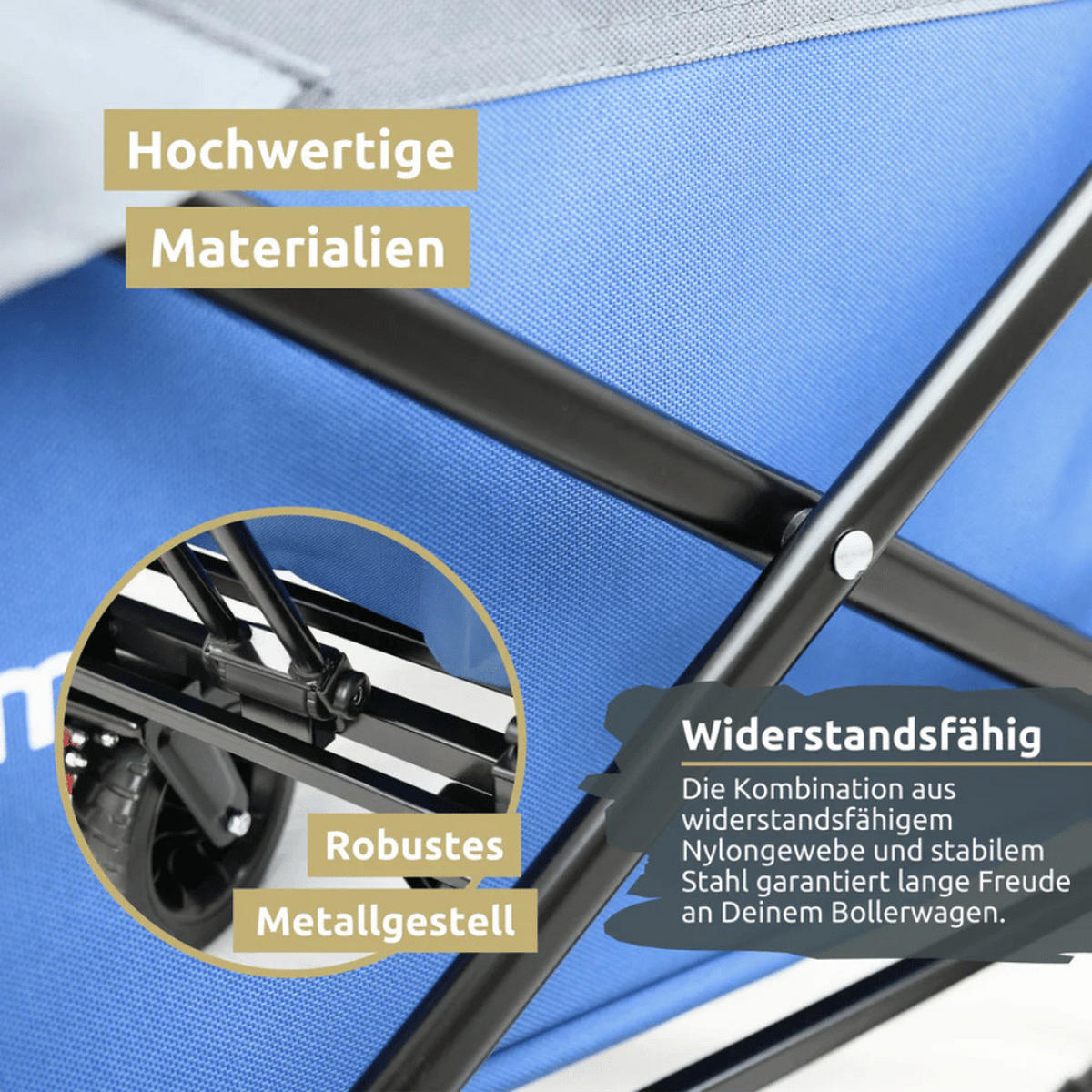 BOLLERWAGEN faltbar mit Dach KILI Extra Breite Reifen Blau - Blau, Metall (126/109/66cm) - DELUKE