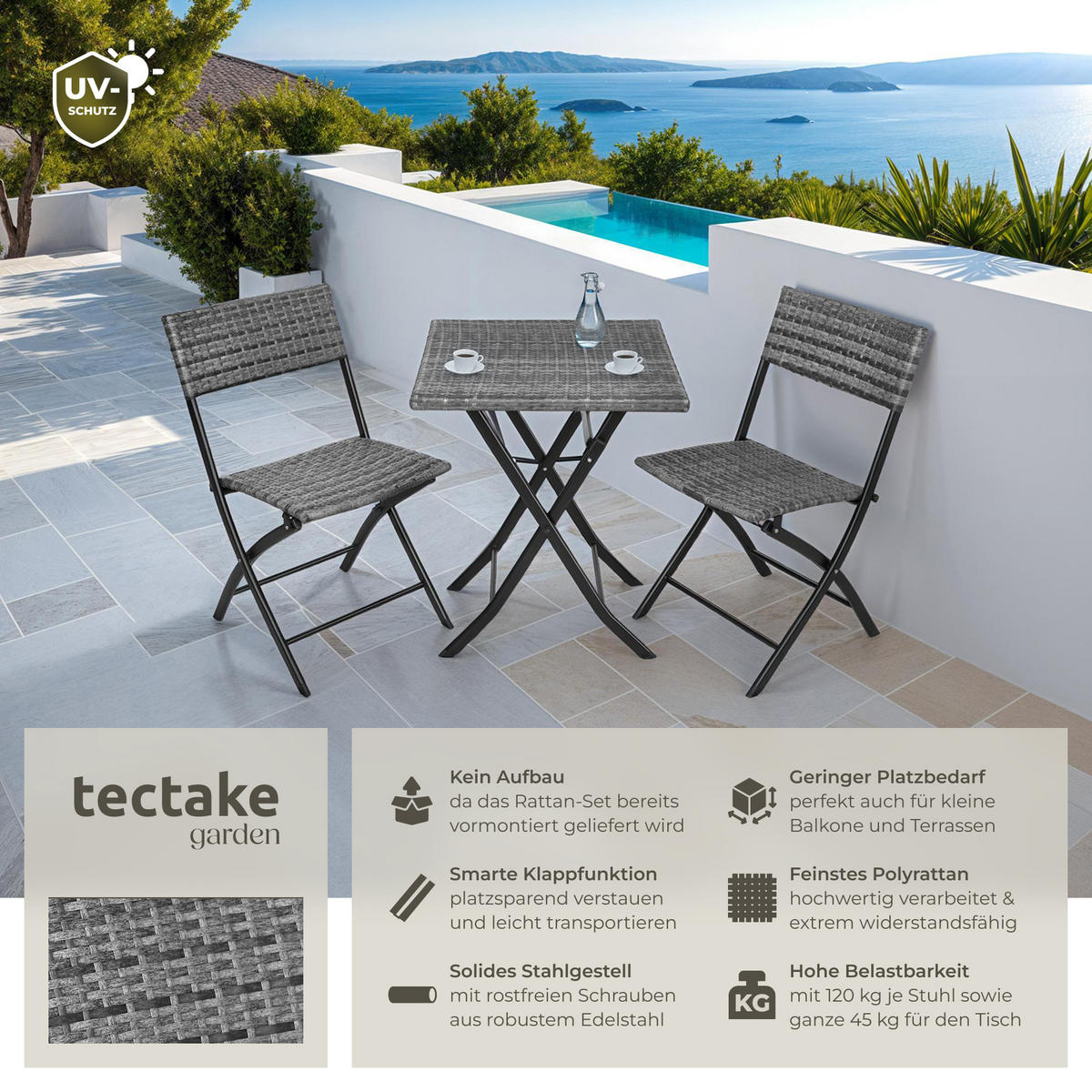 RATTANSET Trevi,geringes Gewicht,grau - Grau, Kunststoff - tectake